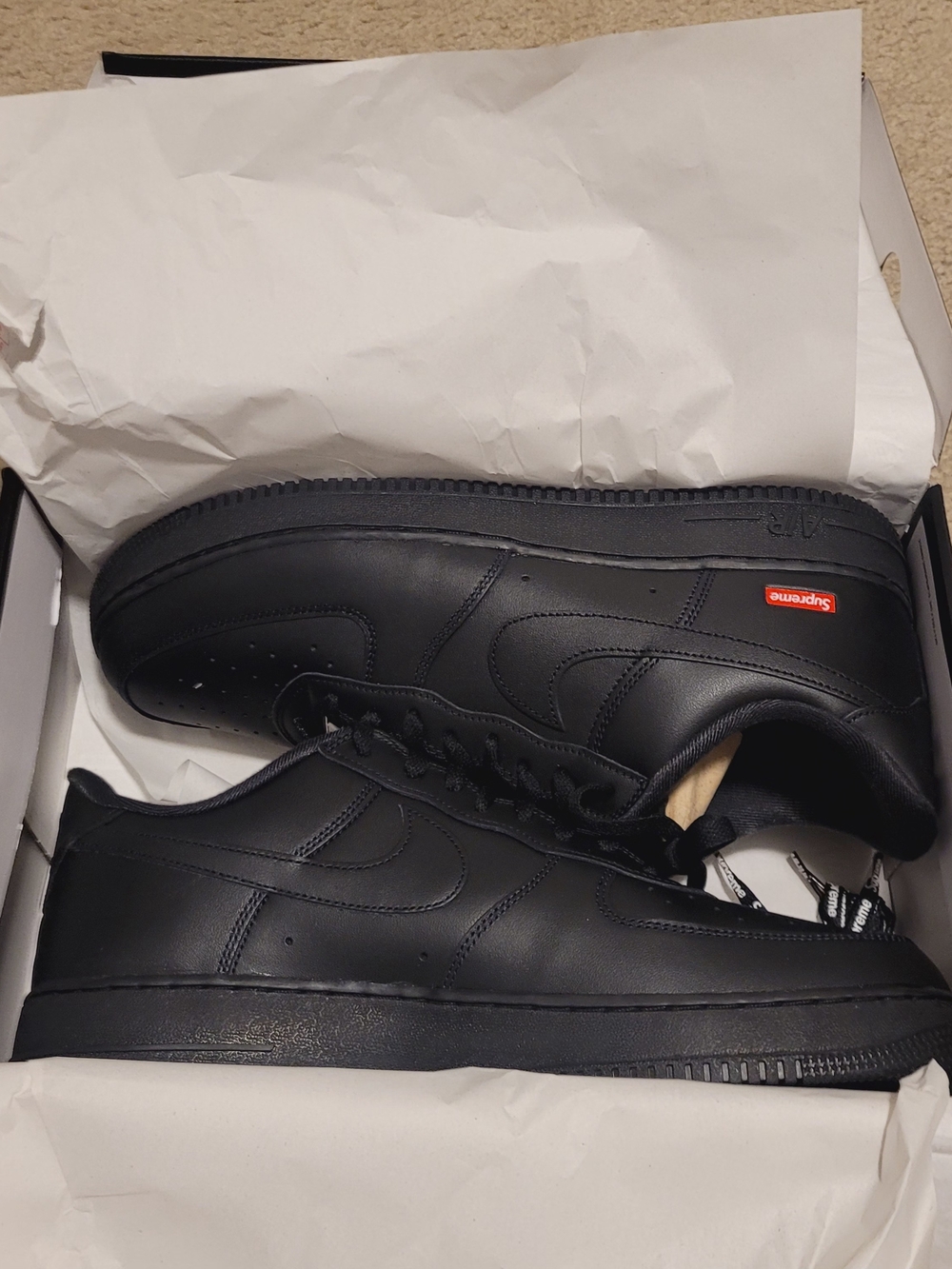 Supreme x Nike Air Force One Size 14 Men’s Black Low-Top Sneakers
